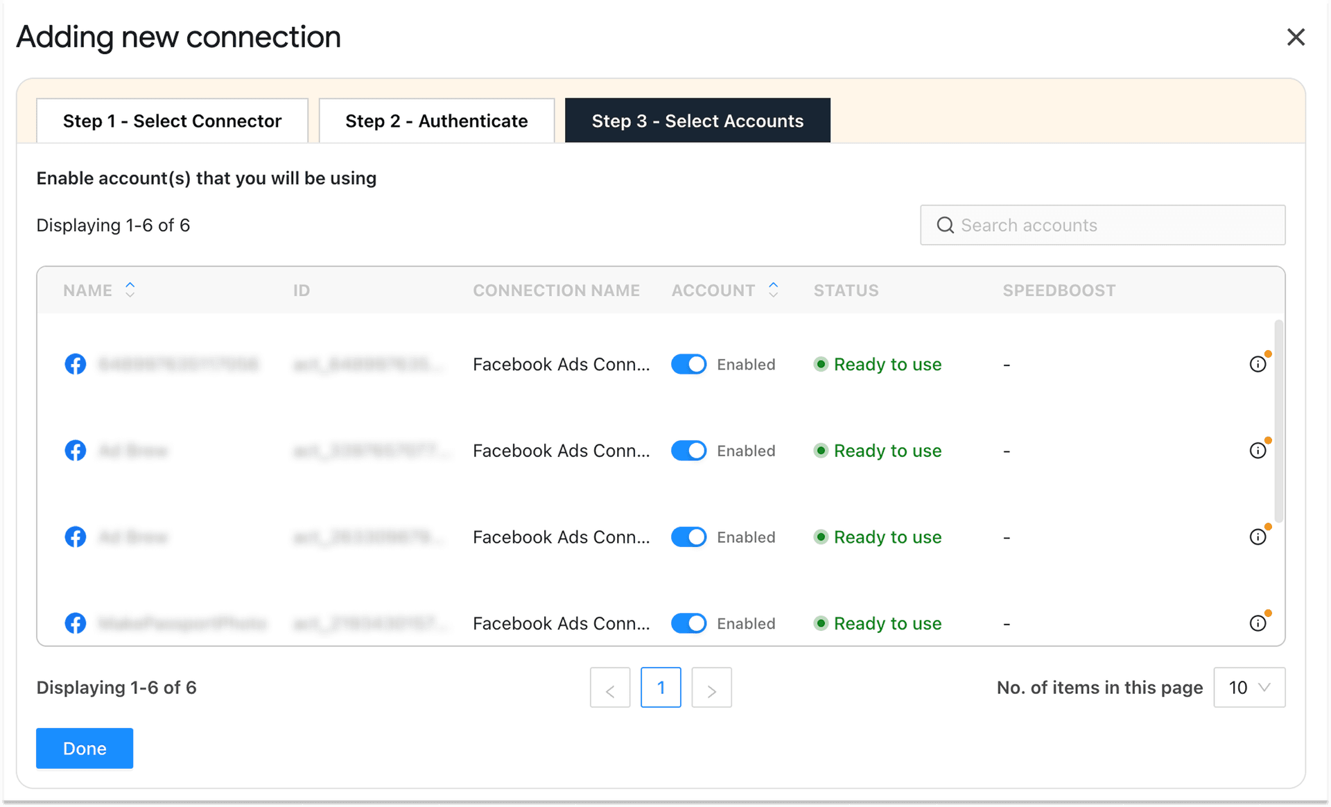 enable or disable the required accounts to sync with Two Minute Reports in Google Sheets