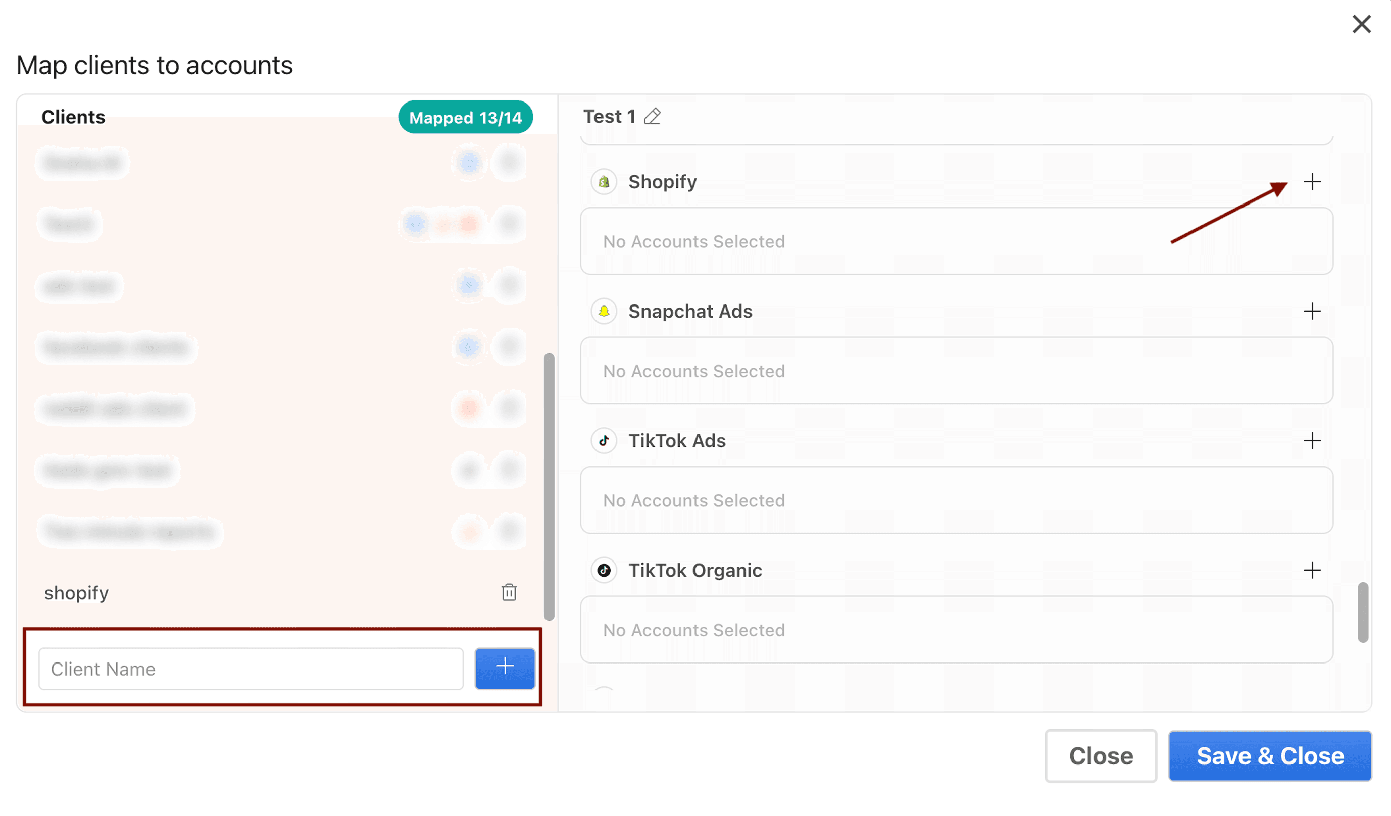 Map your client's Shopify store accounts to Google Sheets using Two Minute Reports