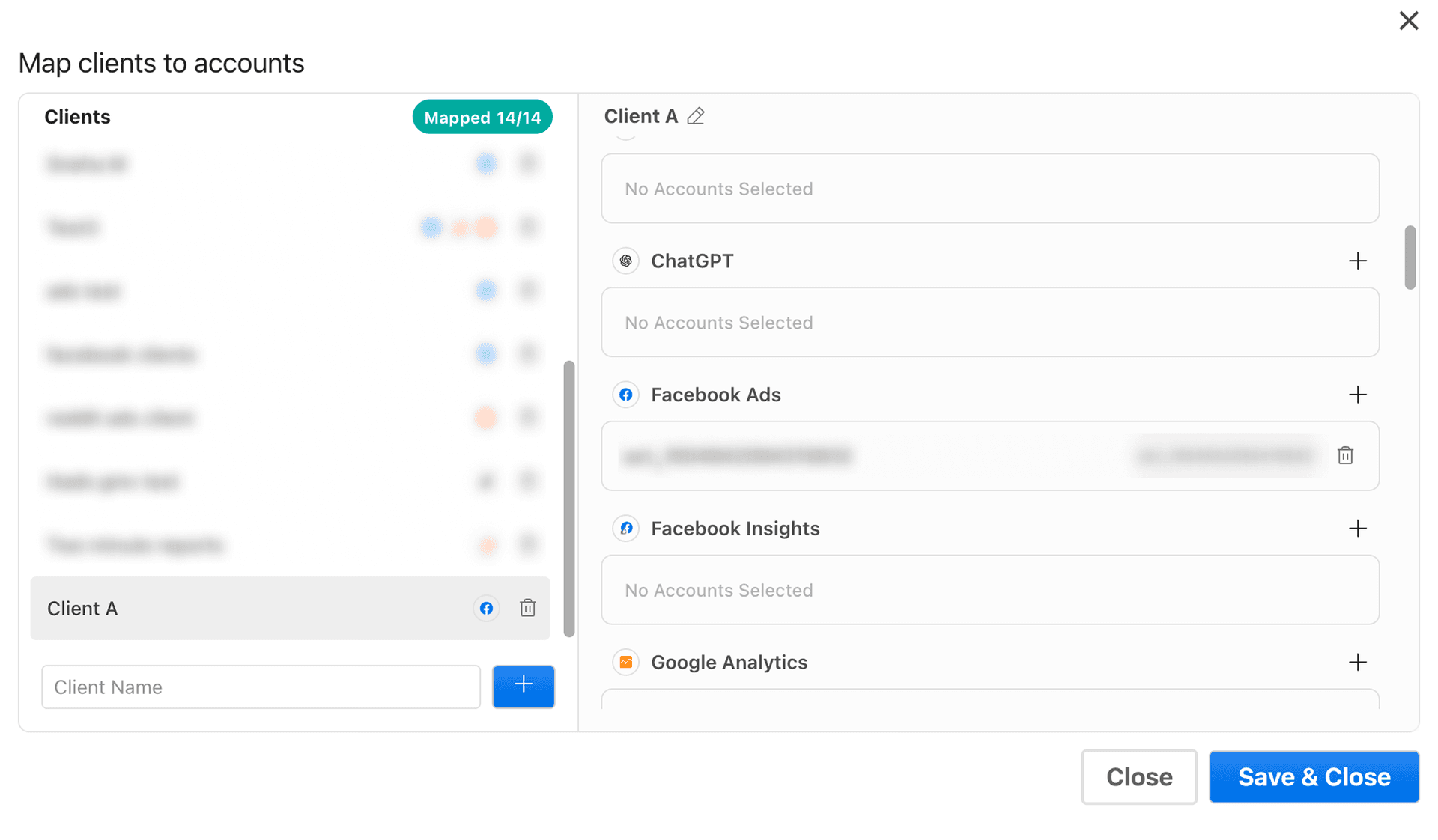 Map your client's Facebook ads accounts to Two Minute Reports