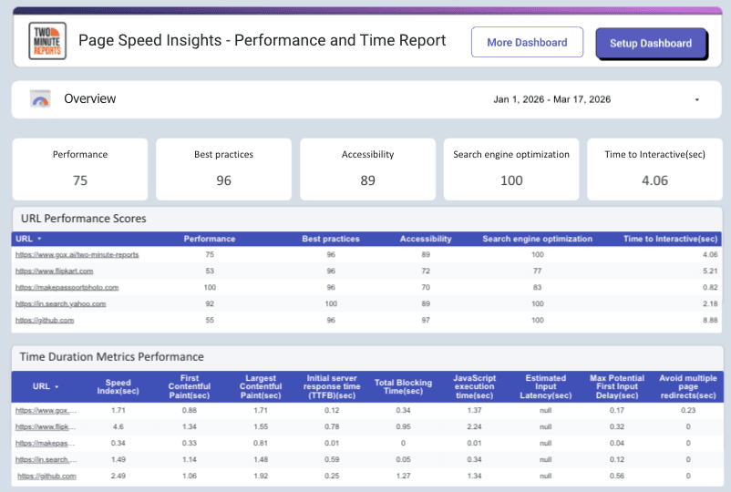 Page Speed Insights - Performance and Time Report
