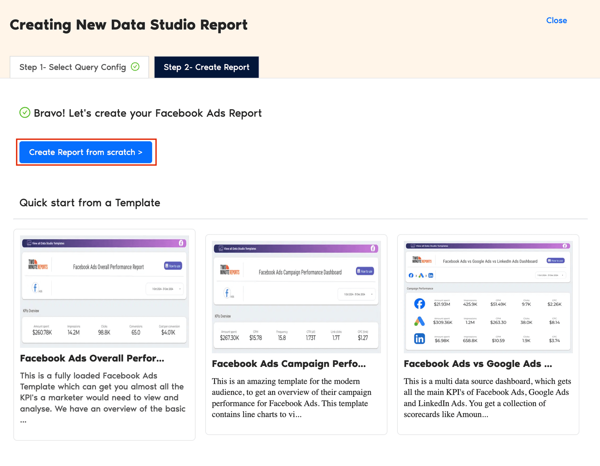 Create report from scratch in Looker Studio