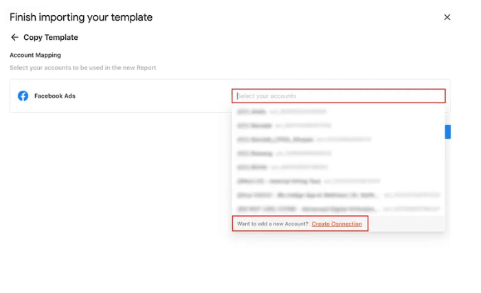 choose the relevant facebook ads accounts to track performance