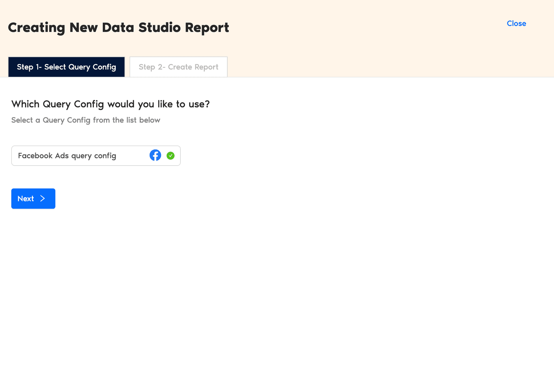 Select the Query Configuration for Facebook Ads