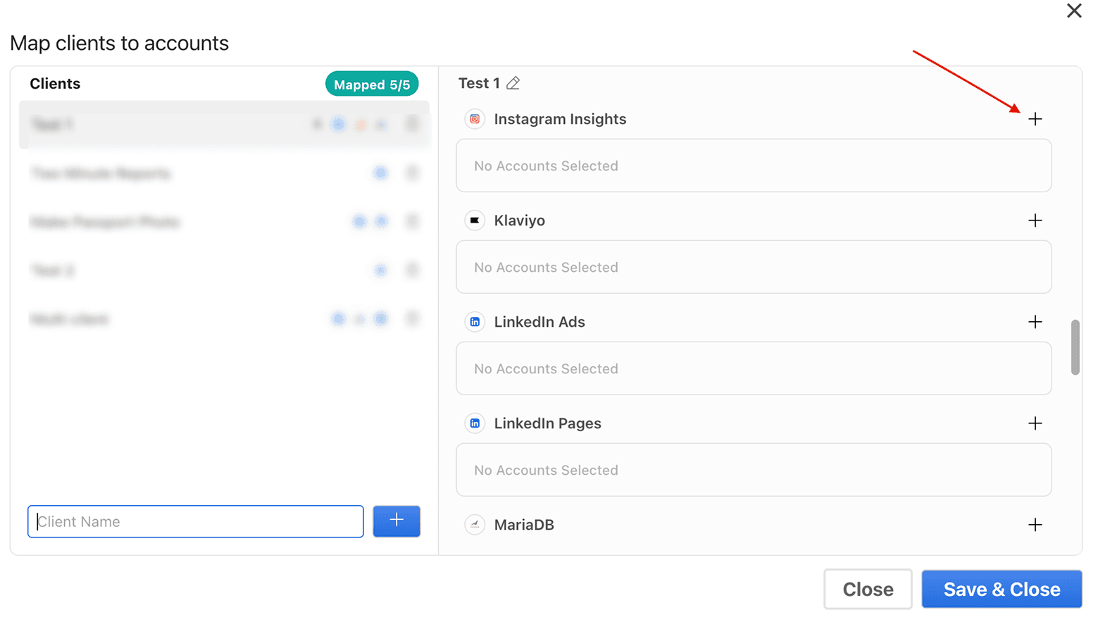 Map your client's Instagram Insights accounts in the Google Sheets workspace
