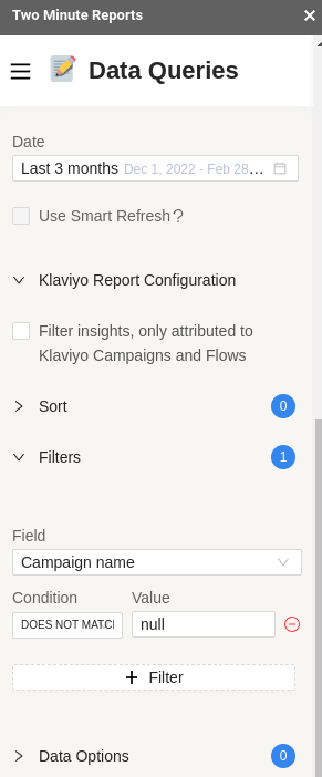 Klaviyo attributed value filter