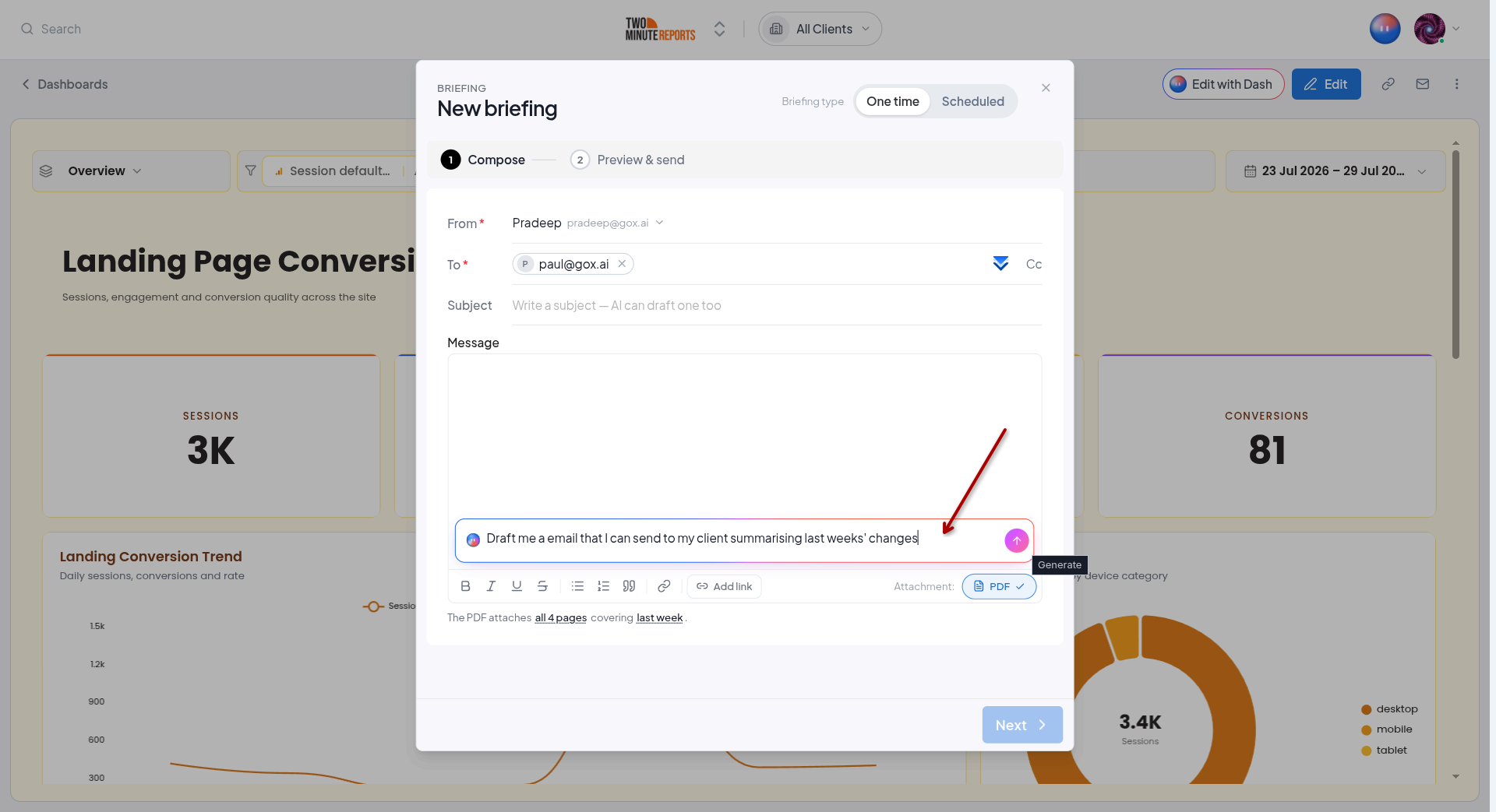 AI drafting a one-time briefing