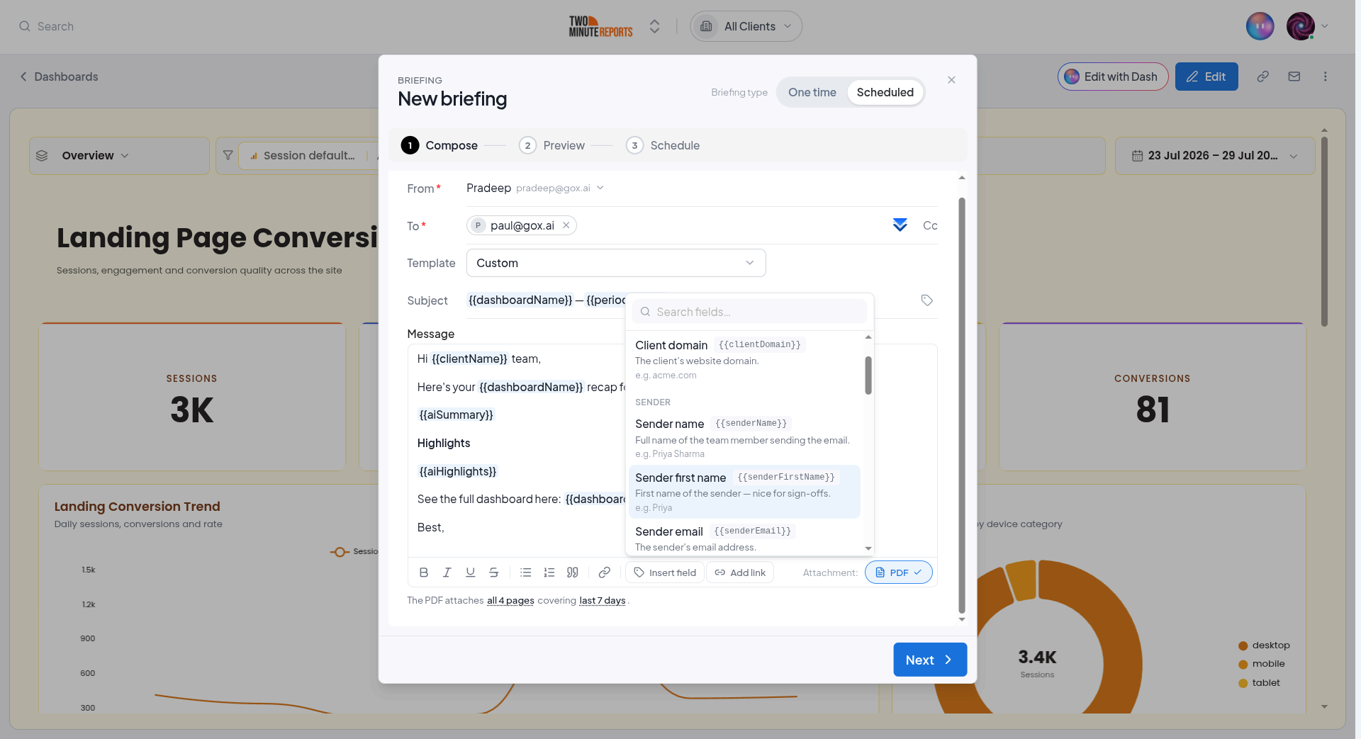 Inserting a merge tag into the message