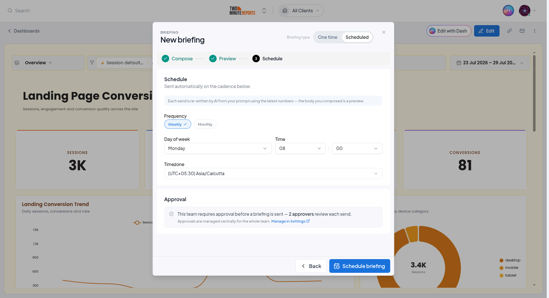Scheduling a recurring briefing