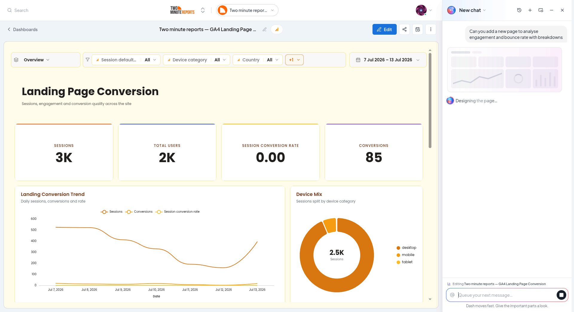 Dash generating a dashboard page