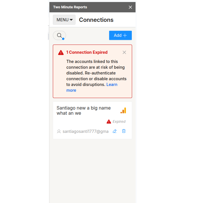 Connections page showing expired connections