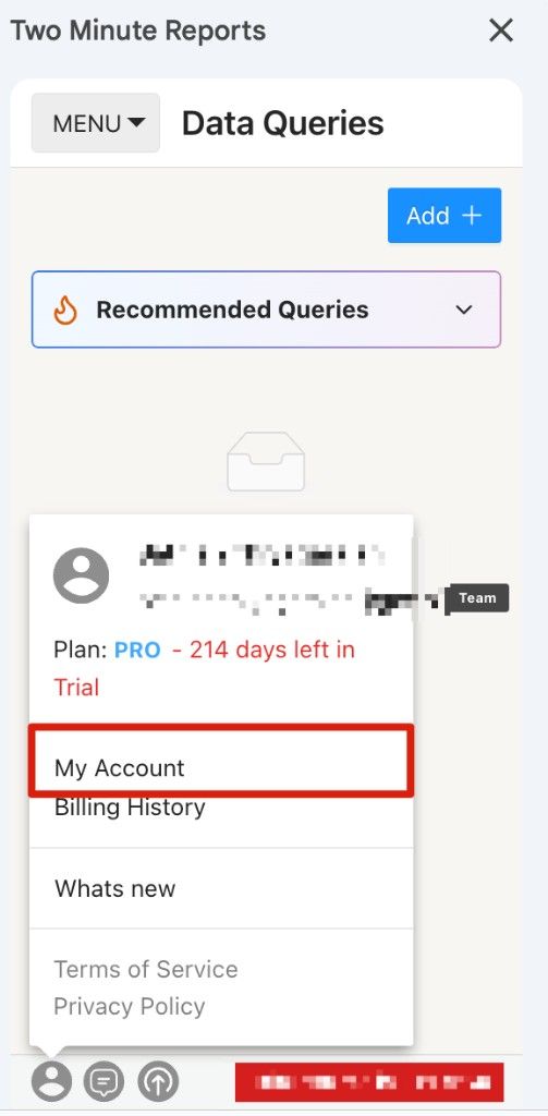 Open My Account from the sidebar user menu