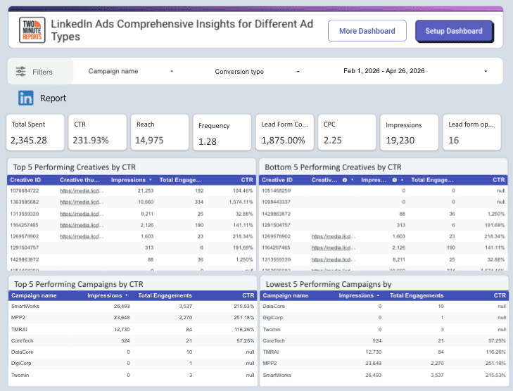 LinkedIn Ads Comprehensive Insights for Different Ad Types