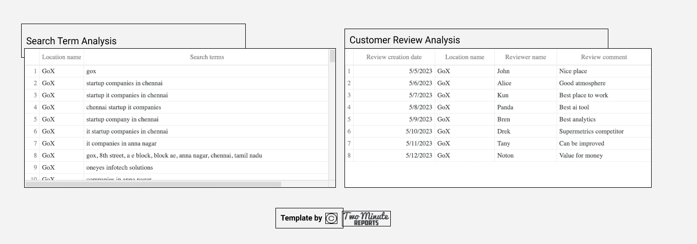 Google My Business - Search Analysis and Reviews Report