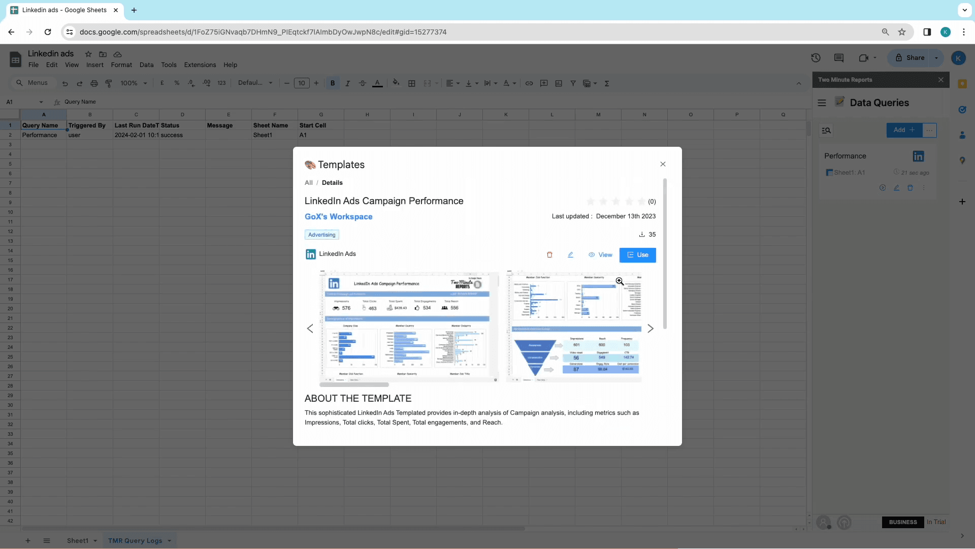 ga4 to sheets template use