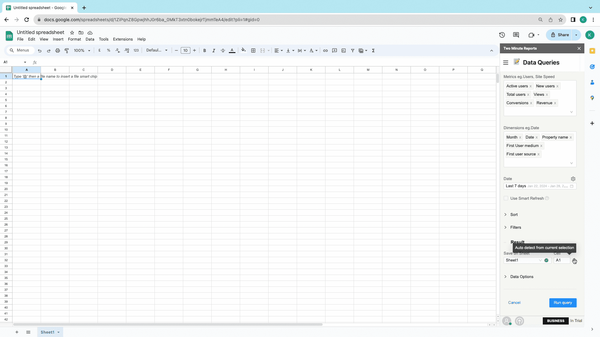 ga4 to sheets cell location