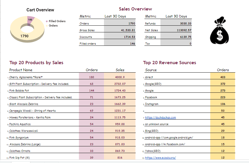 Shopify Dashboard with Traffic and Sales report