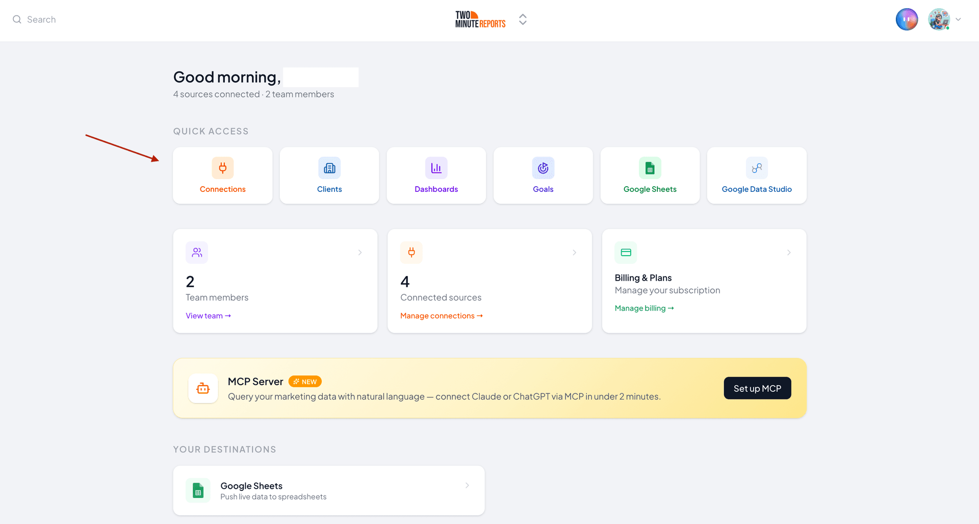 Create a connection to connect your Instagram Insights data with Two Minute Reports