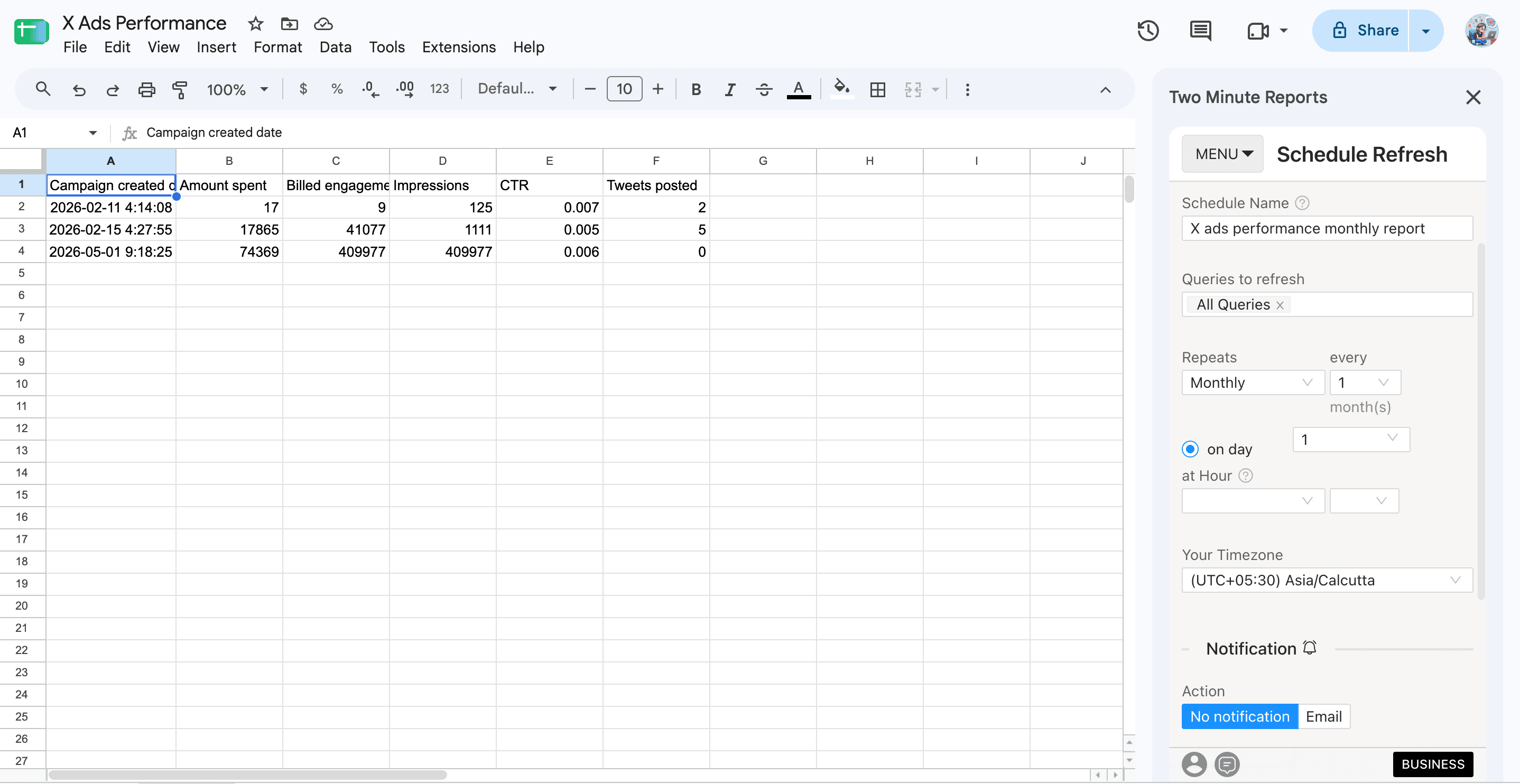 Automate X ads reports with Google Sheets