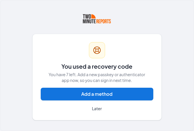 After signing in with a recovery code: how many codes are left and Add a method