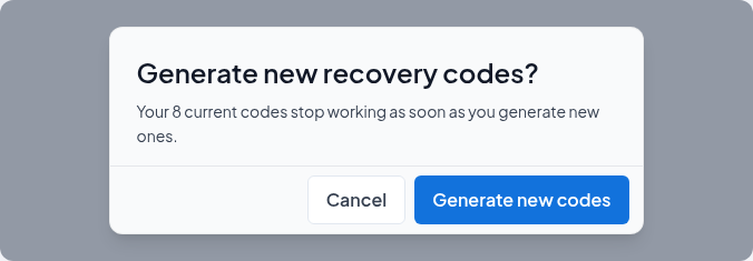 Confirming new recovery codes, which replace every old code