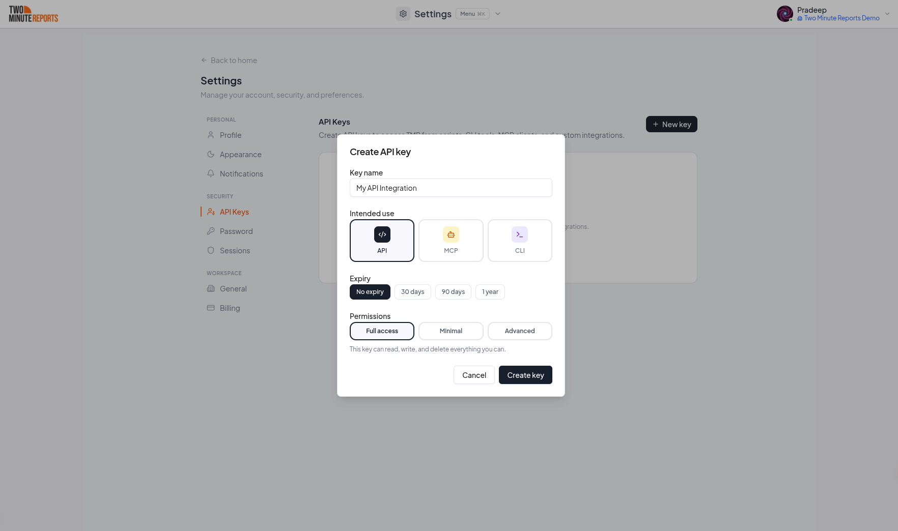 Create an API key