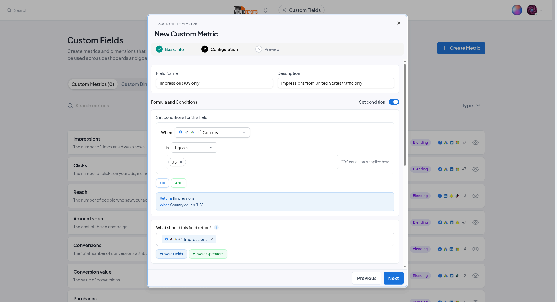 Condition builder with a WHEN clause and AND/OR logic