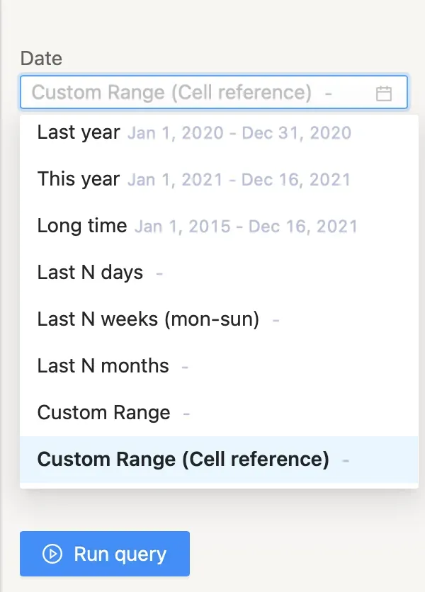 Start and end date cells in a Facebook report sheet